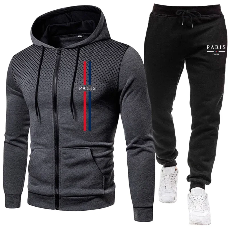 Jacket Winter Clothing - Men sports suit zipper jacket+pants two-piece
