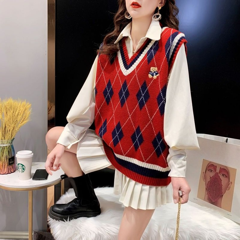 Red Knit Vests for Women Sleev - đánh giá và giá Winter Clothing Aesthetic