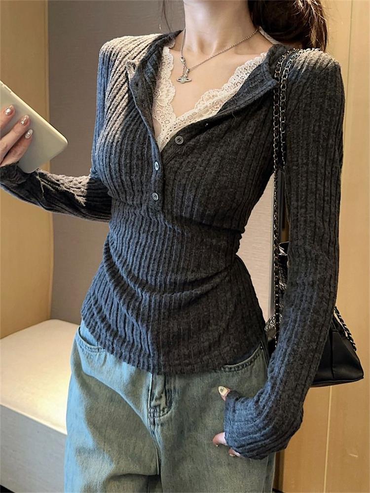 Women's Top Lace Patchwork Lon - đánh giá và giá Winter Clothing Aesthetic
